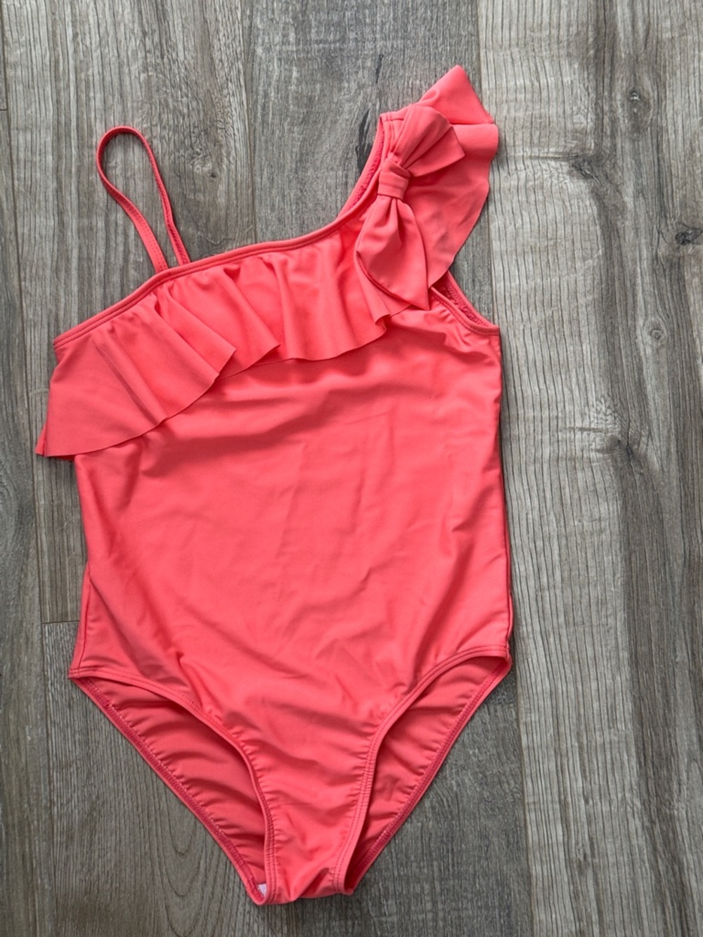 Millie Loves Lily Girls One-Shoulder Ruffle Swimsuit - Coral Size 8